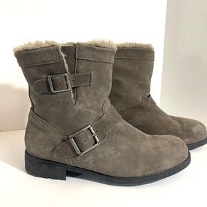 Bjorndal Vail Ankle Boots Womens Size 9 Gray Suede Faux Fur Winter Booties